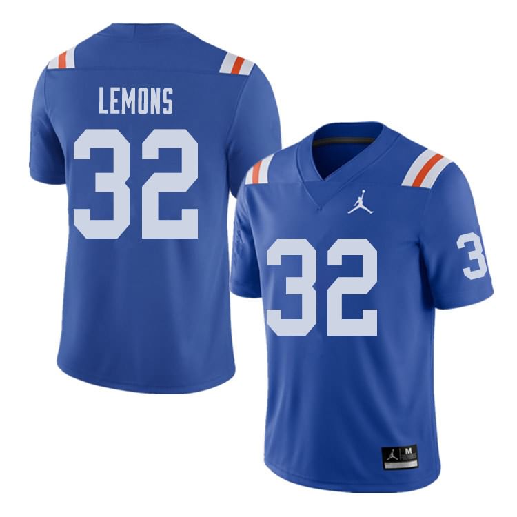 NCAA Florida Gators Adarius Lemons Men's #32 Jordan Brand Alternate Royal Throwback Stitched Authentic College Football Jersey JRB6464LN